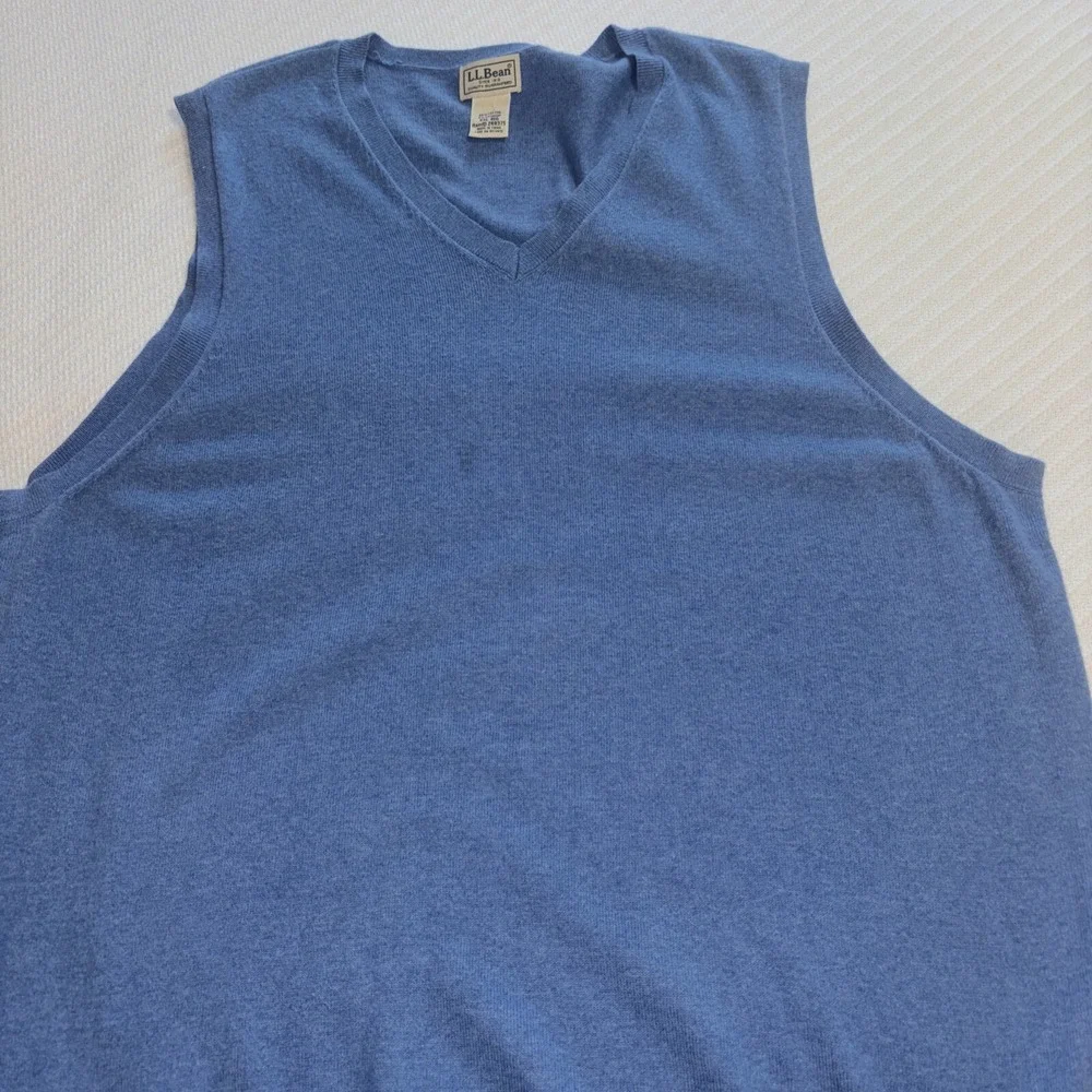 LL‎ Bean Sweater Vest Mens 2XL Blue Cotton Cashmere Blend Preppy Office